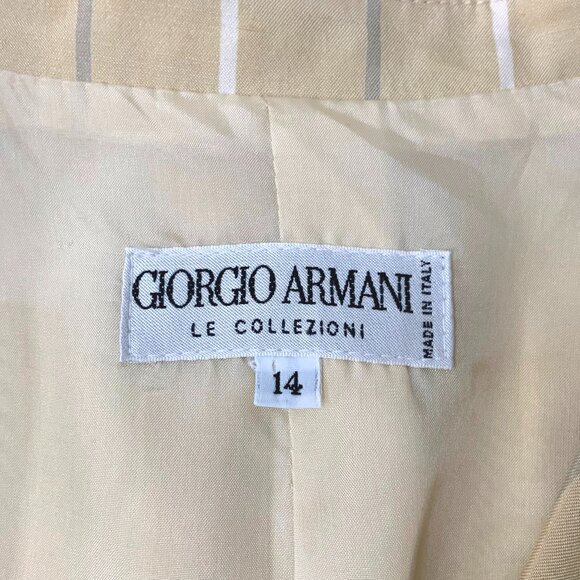 Vintage Giorgio Armani 100% Silk Stripe Blazer Jacket Buttery Yellow Sz 14 - Picture 4 of 16
